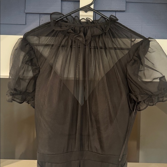 MAC DUGGAL Black Belted Illusion High Neck Cap Sleeve Jumpsuit - Picture 6 of 7